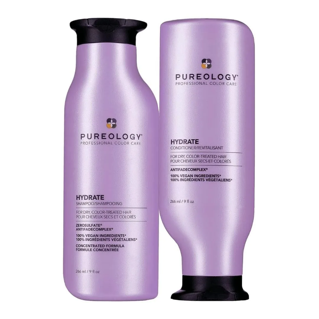 Набор Pureology Hydrate: увлажняющий шампунь и кондиционер - для сухих и окрашенных волос средней и густой толщины, смягчает и глубоко увлажняет, без сульфатов. 266 мл (2 шт.), green