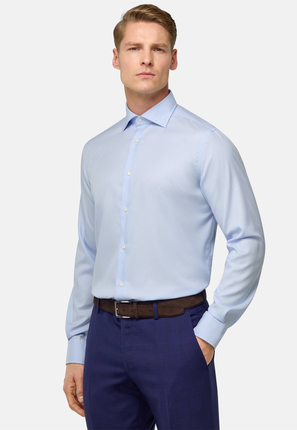 

Элегантная рубашка ULTIMATE NON IRON REGULAR FIT HOUNDSTOOTH Boggi Milano, светло-голубой
