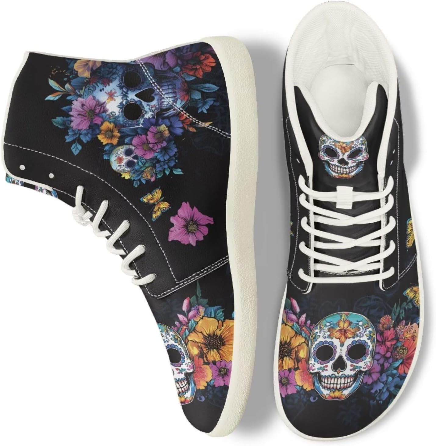 

Женские и мужские кроссовки с черепом, беговые, слипоны, рабочие, высокие, для ходьбы, тенниса, спортивные Ecaestolph, черный