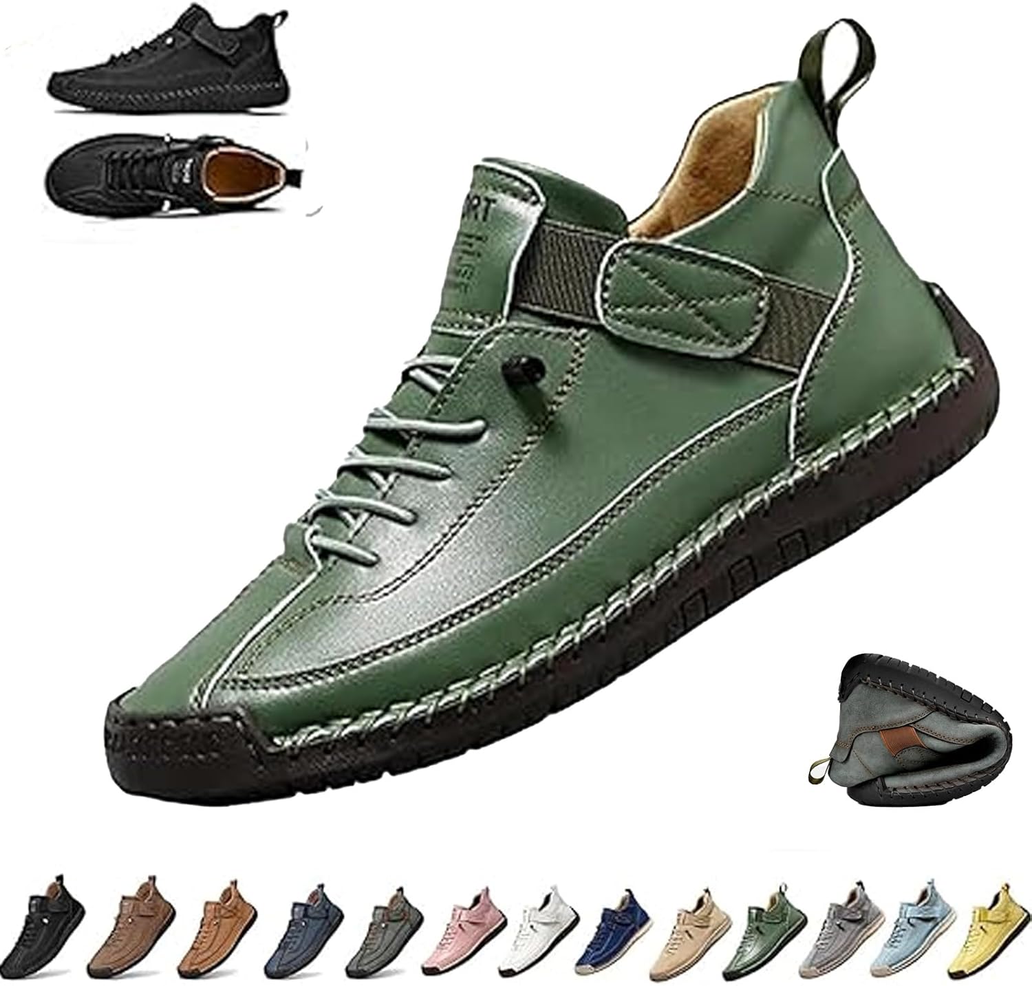 

Женские ручной работы кожаные ортопедические комфортные туфли, унисекс удобные ортопедические кроссовки, мужские слипоны для ходьбы Ghtrhsb, зеленый