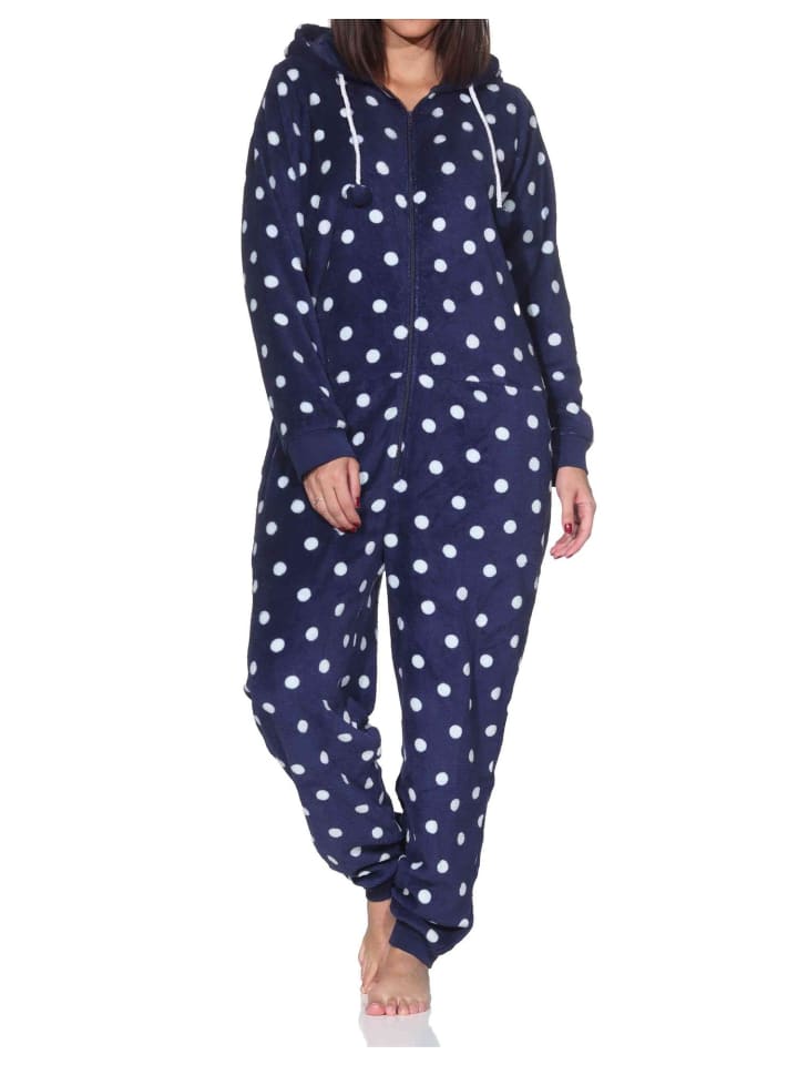 

NORMANN Пижамный комбинезон-комбинезон в горошек из кораллового флиса, темно-синего цвета