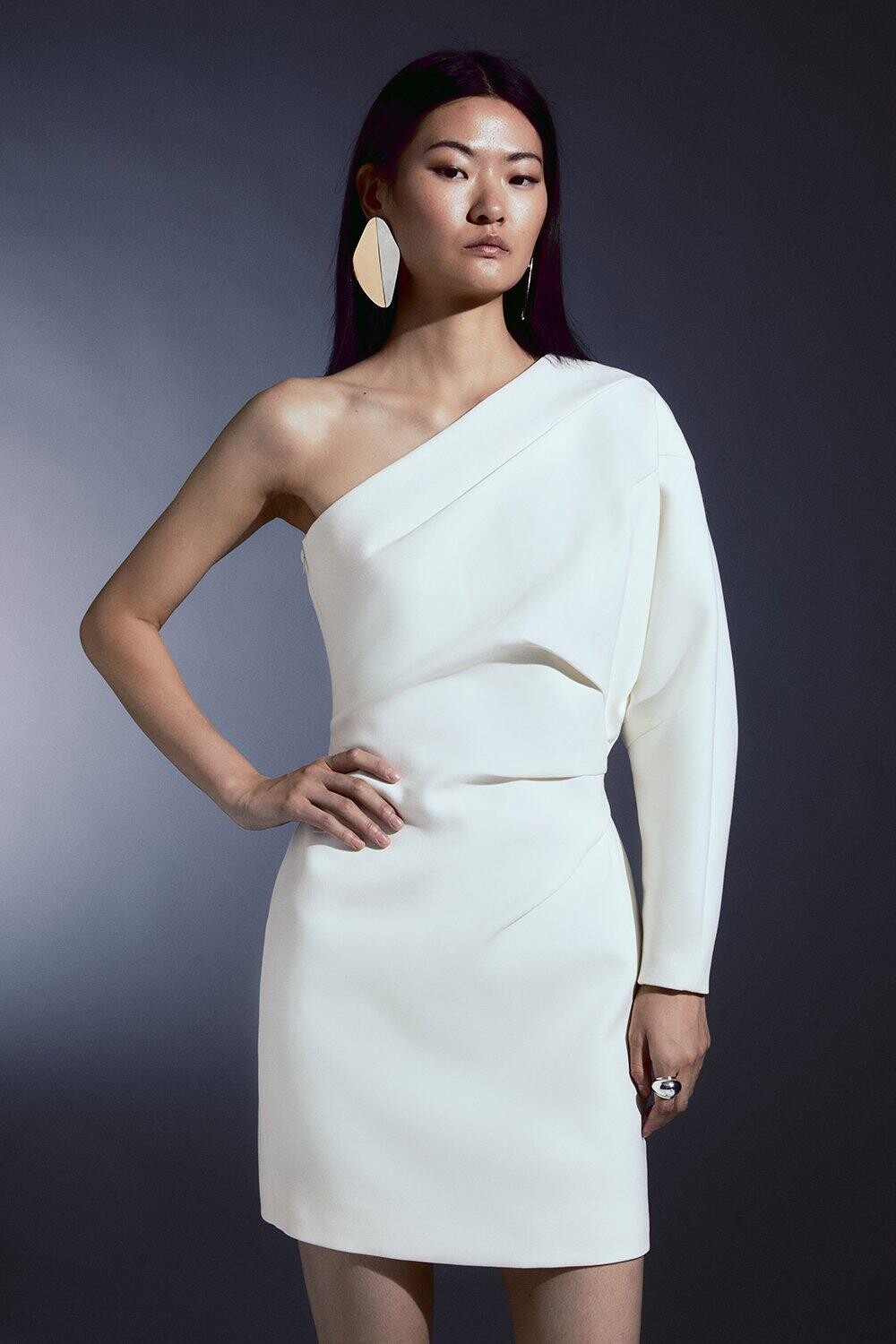

Компактное эластичное мини-платье на одно плечо Karen Millen, белый