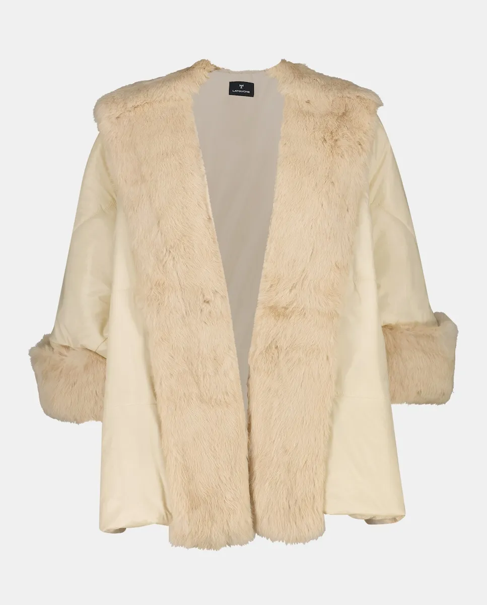 

Пуховое пальто с воротником и манжетами из кроличьего меха Latouche, экрю