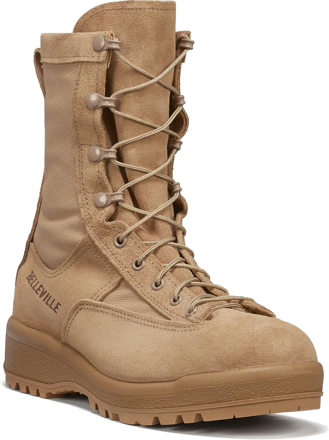 

Мужские водонепроницаемые боевые и тактические ботинки Belleville 790, 20 см - кожа цвета пустыни с премиум-подкладкой Vanguard и подошвой Vibram Sierra; соответствует нормам Berry, Tan