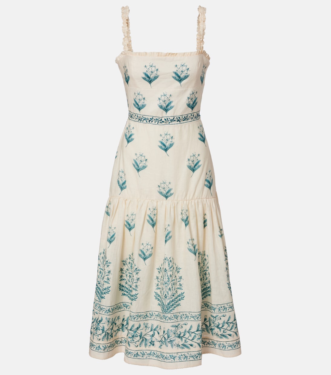

Платье миди из льна Nispero Ceiba floral Agua by Agua Bendita, Ceiba