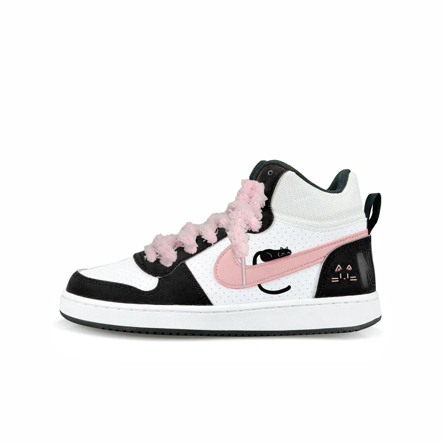 

Nike Court Borough Pink Velvet Kitten Synthetic Leather Slip Resistant High top Kids' Skateboarding Shoes Black Unisex