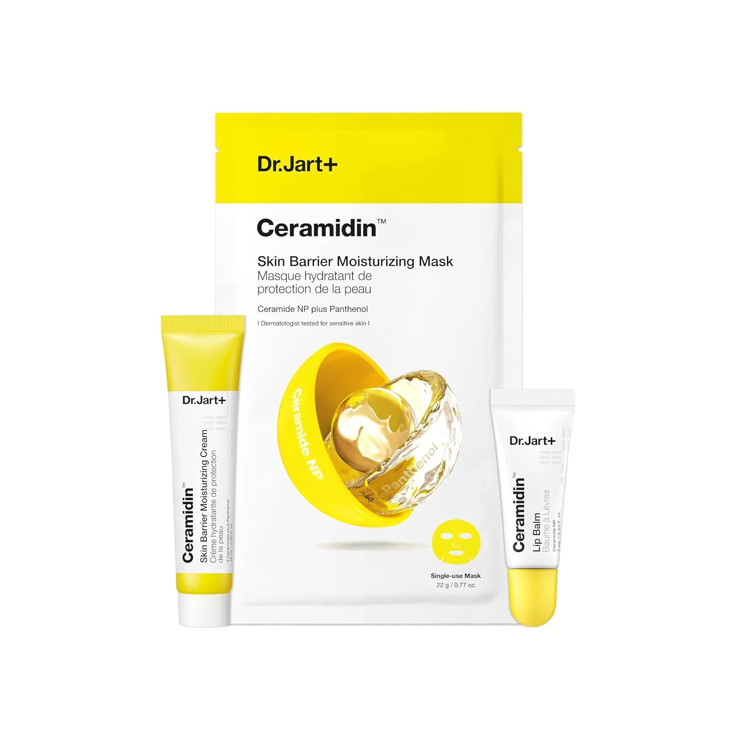 Набор для путешествий Dr.Jart+ Ceramidin Travel Essentials - увлажняющее трио для сухой кожи с керамидами | Крем для лица, тканевая маска и бальзам для губ | Корейский набор для ухода за кожей