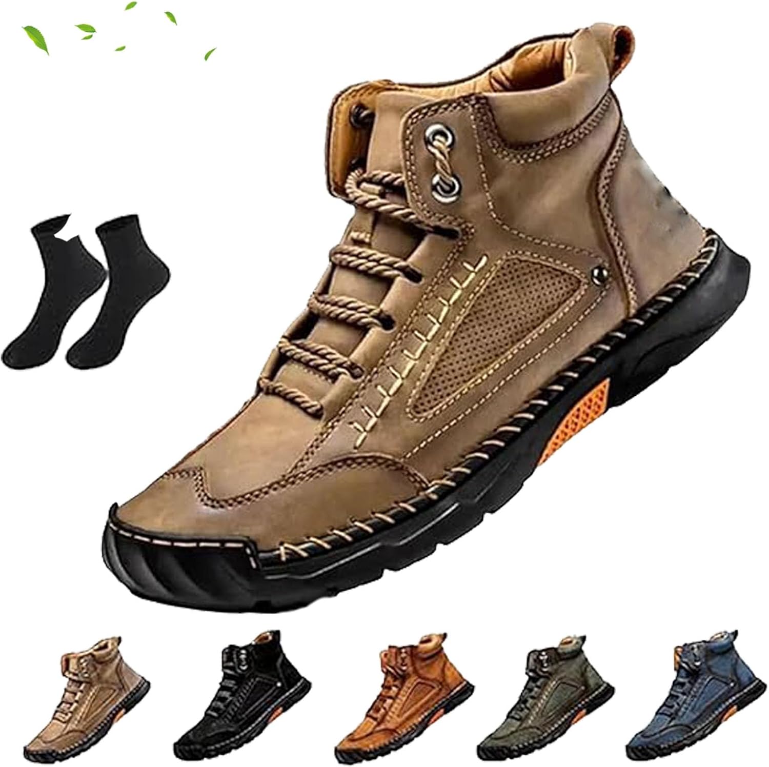 

Комфортные мужские кожаные ботинки ручной работы, мужские ботинки, поддержка свода стопы Generic, хаки