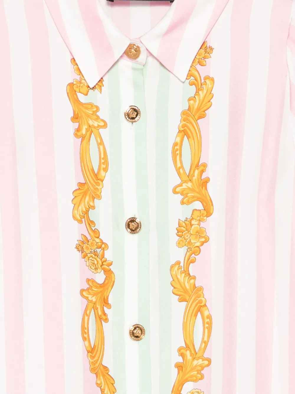 Шелковое платье в тонкую полоску с узором Barocco Versace Kids, розовый — фото 3