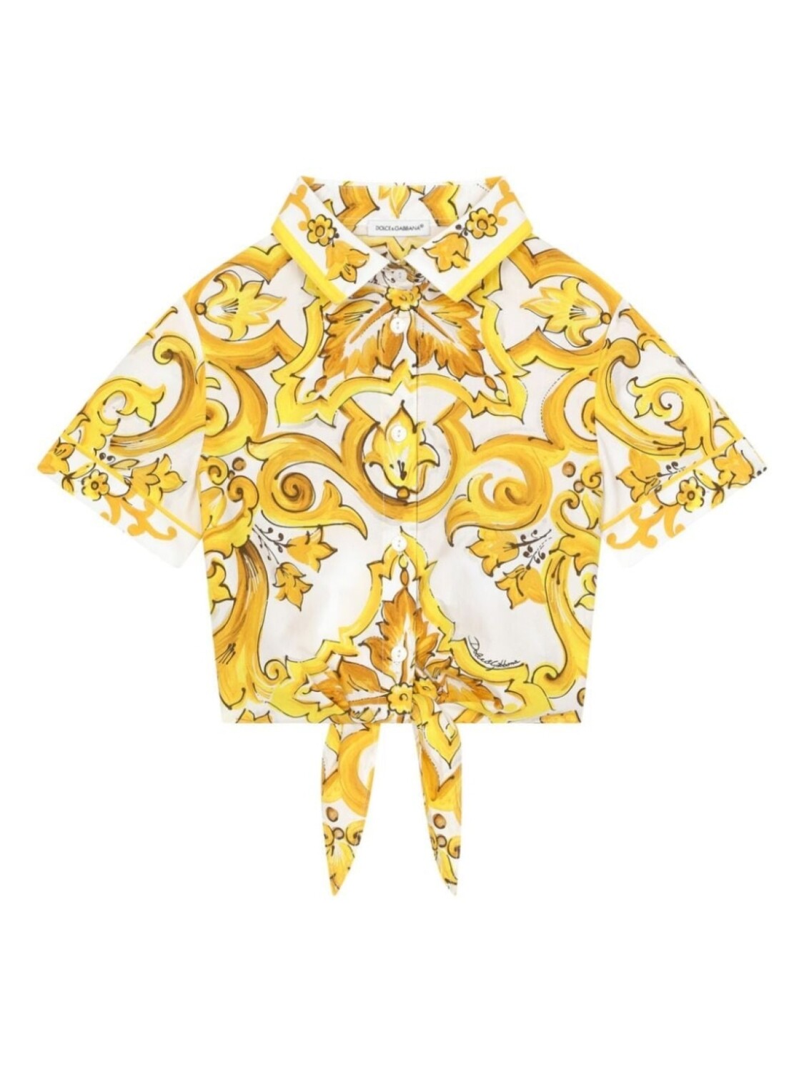 

Dolce & Gabbana Kids укороченная рубашка Majolica с завязками, желтый