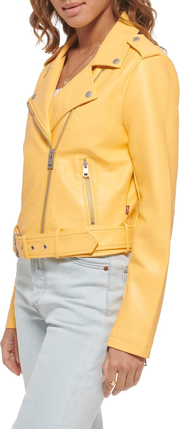 Levi's Женская куртка-косуха из искусственной кожи с поясом, Amber/Cream — фото 3