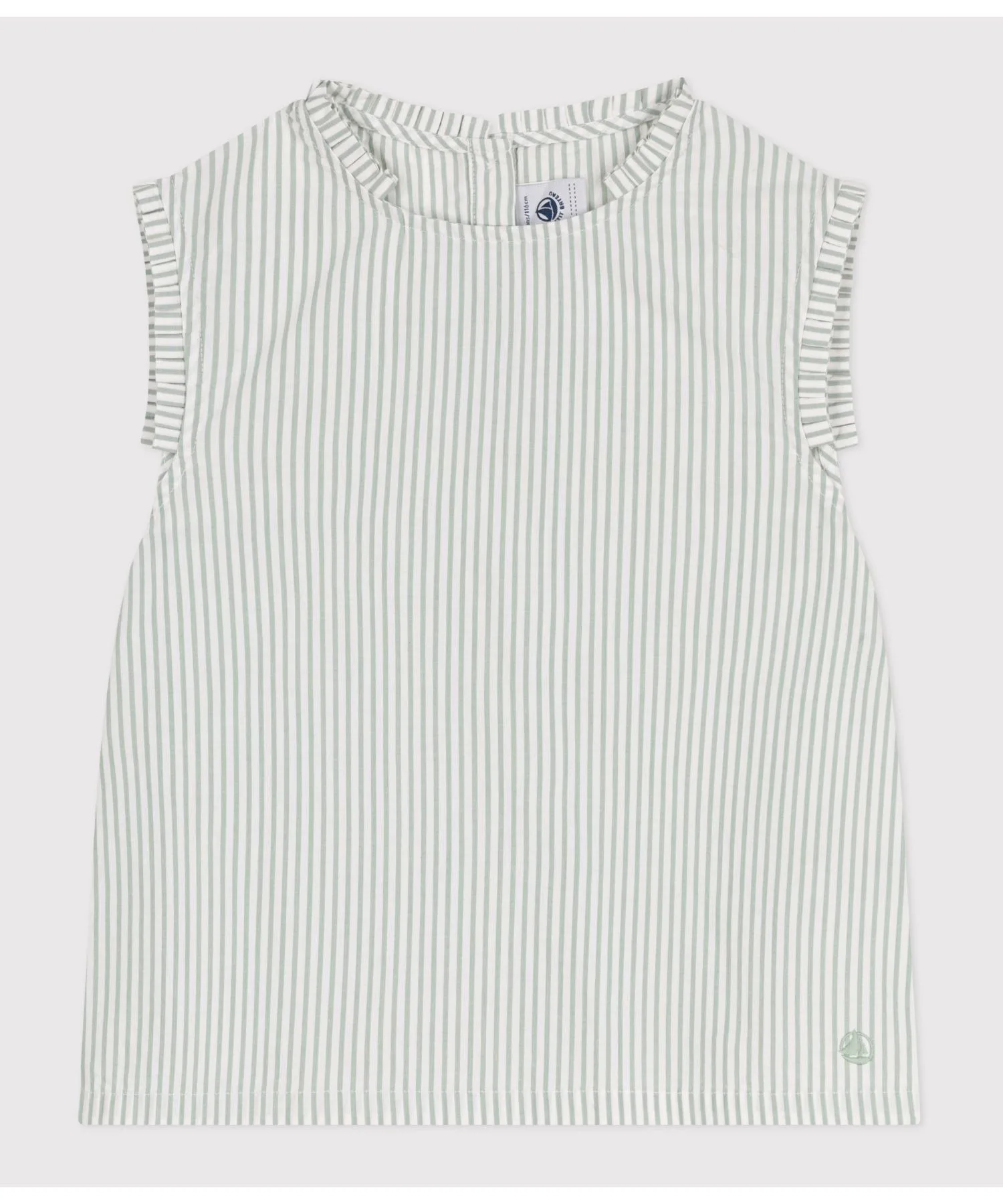 Детская блузка без рукавов из хлопка PETIT BATEAU бело-зеленая