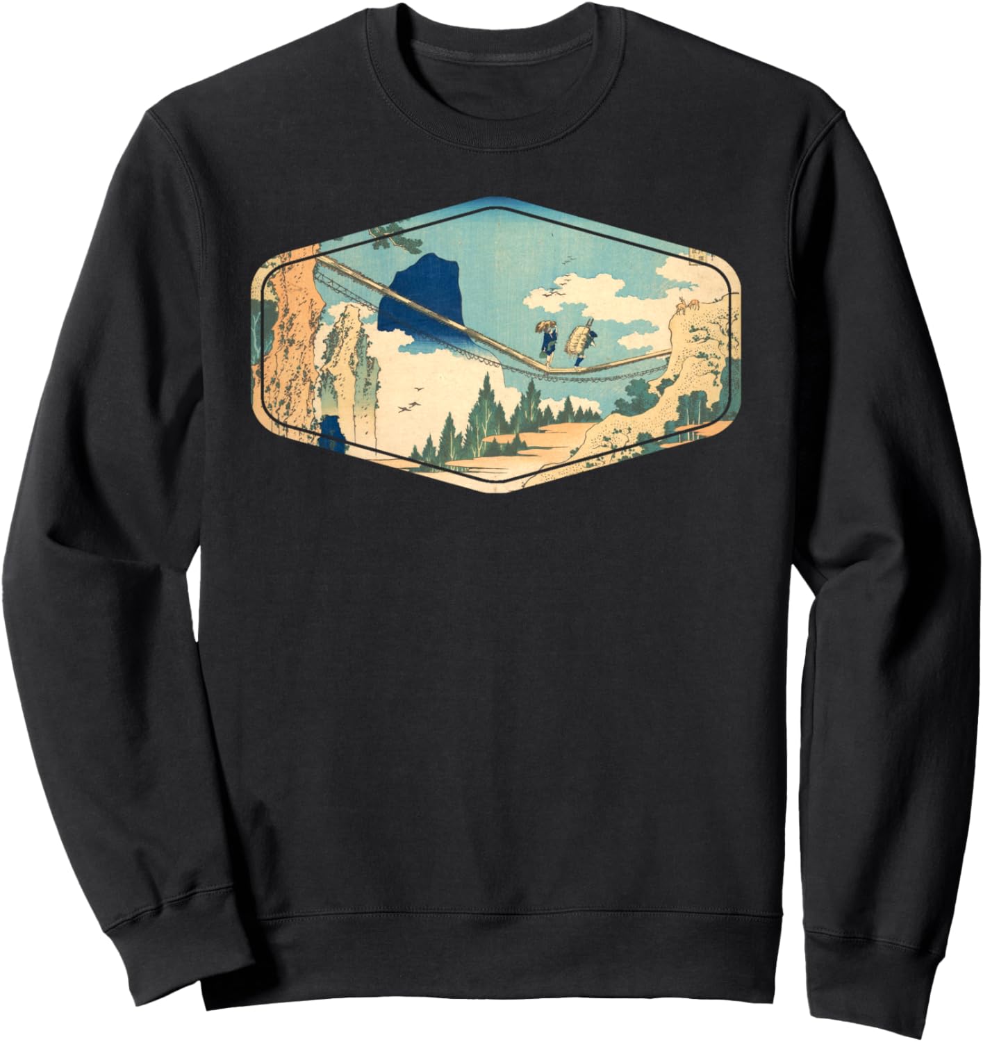 

Знаменитое японское винтажное искусство Кацуи Хокусая: Подвесной мост. Толстовка с изображением Хокусая Smooth Hq, черный