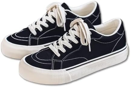 

Мужские ретро кеды низкие - дышащий верх из ткани, удобная резиновая подошва, повседневные кроссовки на шнуровке для повседневной одежды, обувь на каждый день, носок округлой формы, подкладка из ткани Minlaidian, черный