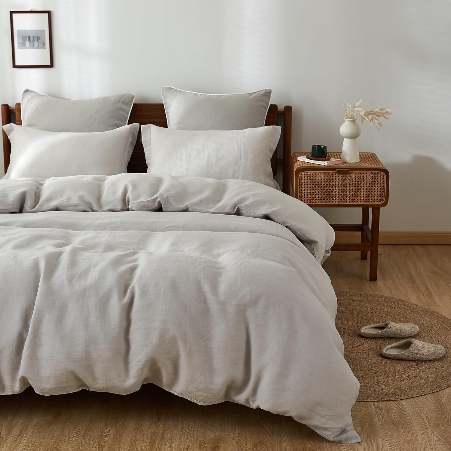 

Simple&Opulence Комплект постельного белья из 100% вискозы из бамбука из 4 шт. Комплект пододеяльников из 100% льна в базовом стиле (светло-серый, королевский)