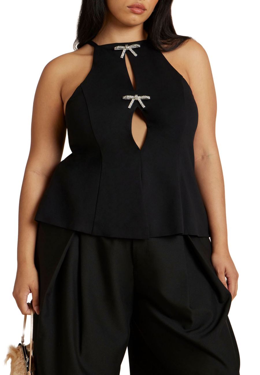 

Женский топ с бантом и завязками на шее ELOQUII, Black onyx