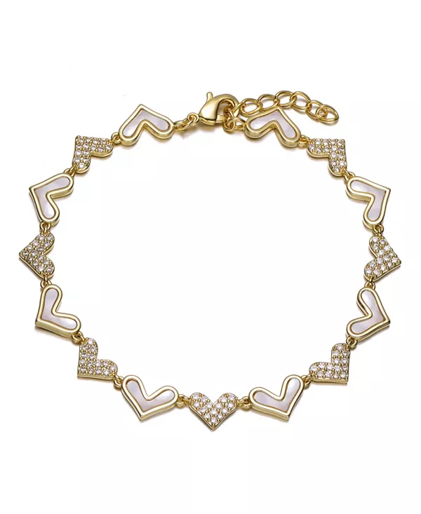 

Браслет из стерлингового серебра 14 карат с позолотой, в форме сердца, кубическим цирконием и перламутром. Genevive, gold