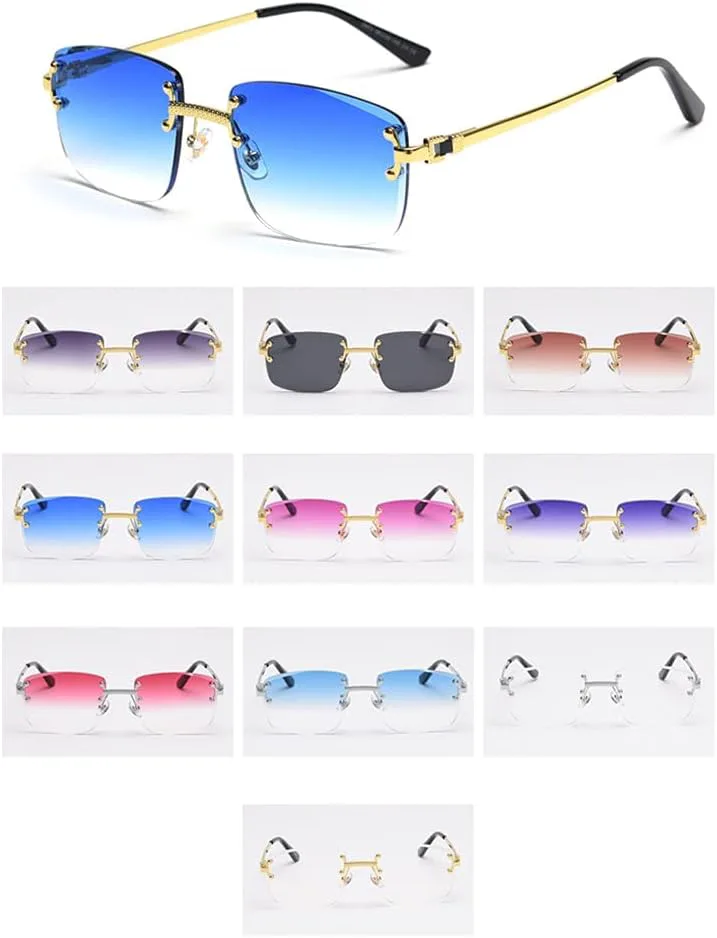 

kachawoo Солнцезащитные очки с градиентными линзами, металлические, без оправы, квадратные, синие, UV400, коричневые, женские, без оправы, Gold With Brown