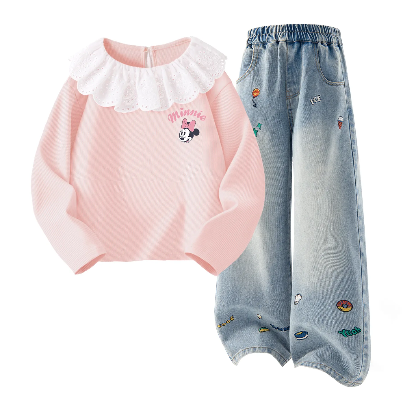 Детский спортивный комплект Casual Sportswear из 2 предметов Disney, Di Chao Flower K Taro Purple+Solid Color Denim Blue — фото 3