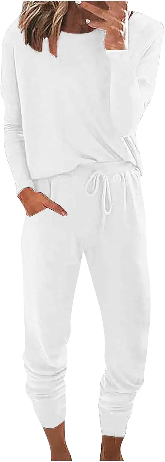 Спортивный костюм женский, длинный рукав, свободный крой, 2 предмета, 1-white