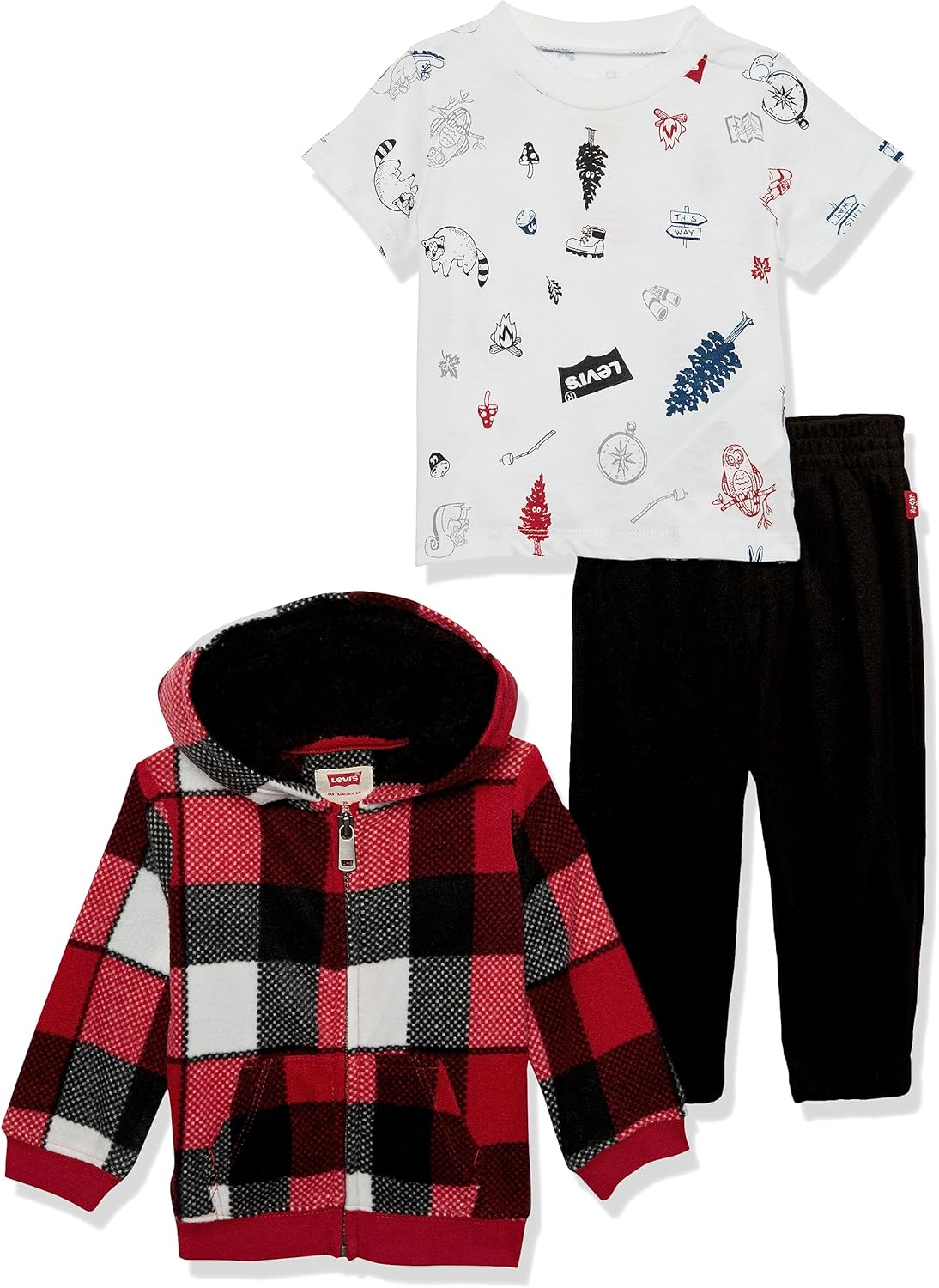 

Комплект из 3 предметов: футболка с рисунком, толстовка и спортивные брюки Levi's для мальчиков, Chili Pepper Plaid