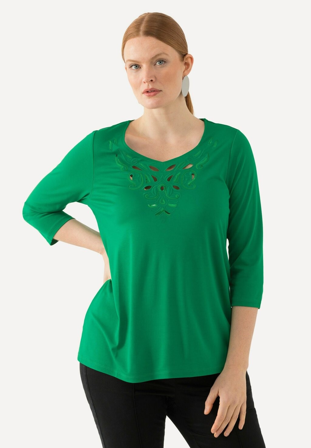

Блуза CUTOUT NECKLINE 3/4 SLEEVE TEE Ulla Popken, черный