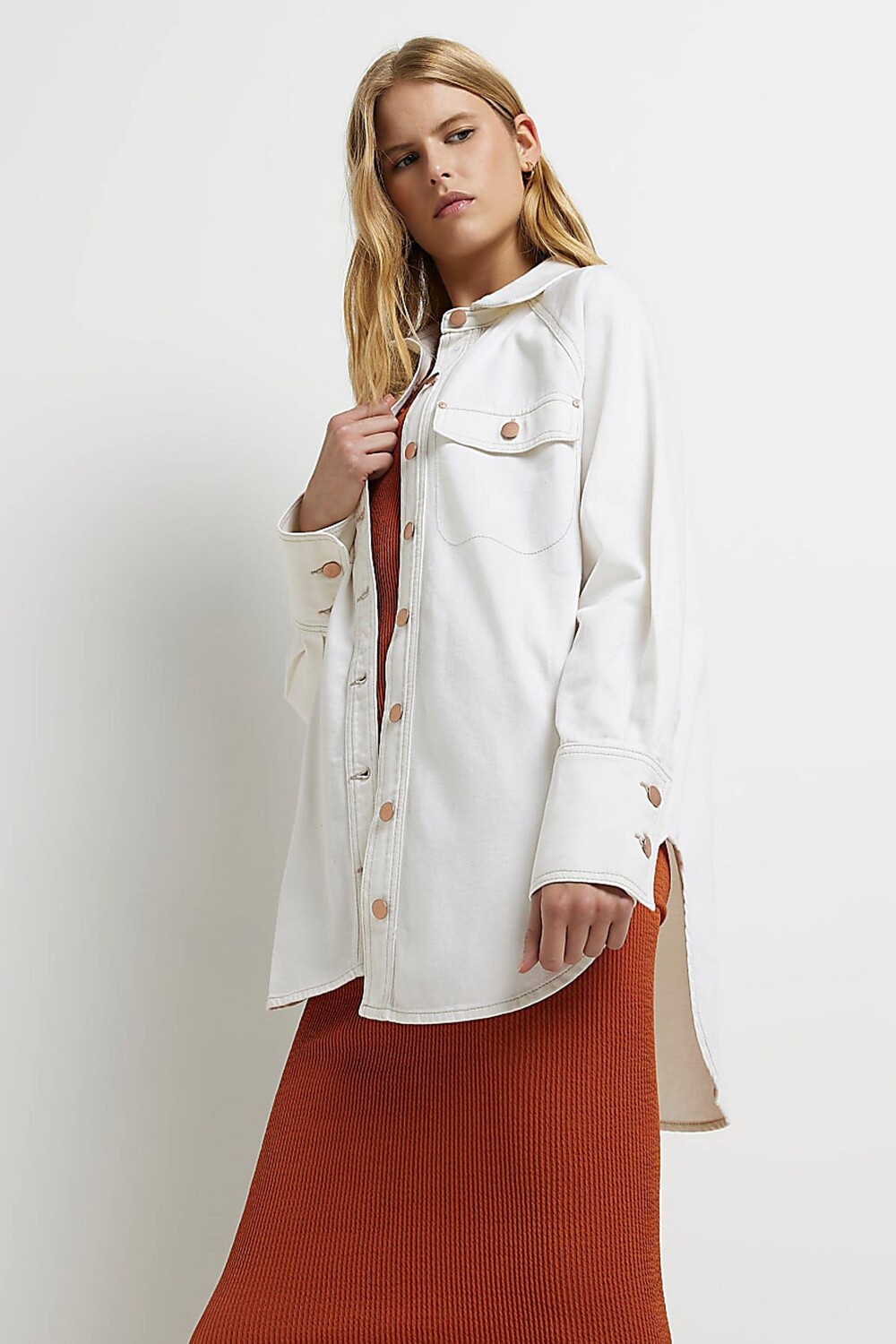 

Джинсовая рубашка оверсайз River Island, бежевый