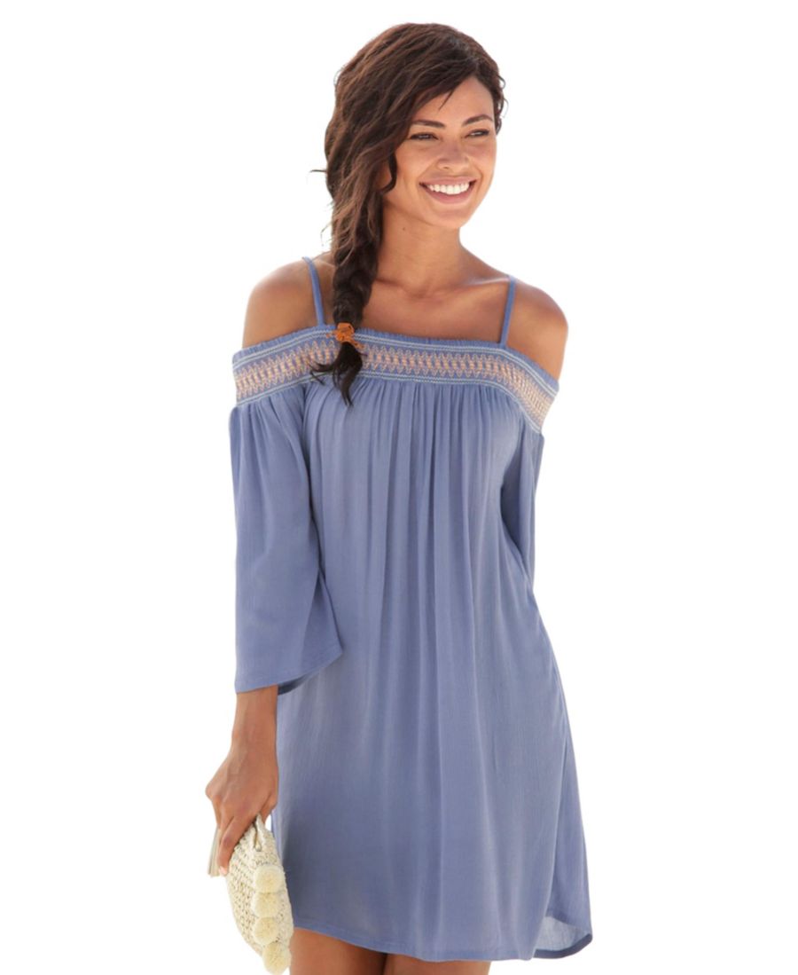 

Женское пляжное платье с вышивкой и открытыми плечами LASCANA, Smokey blue