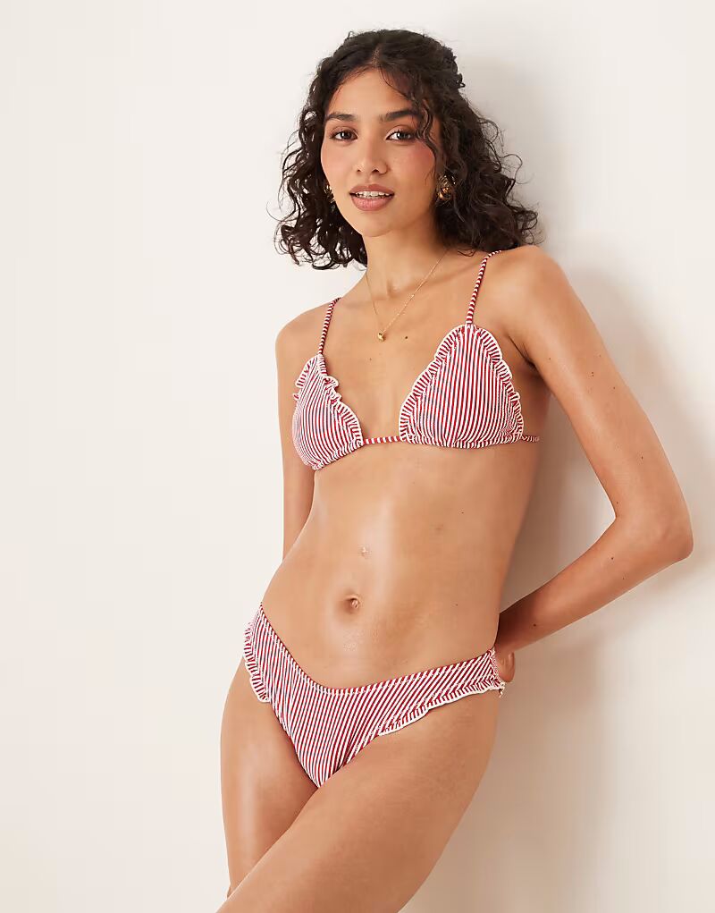 

Бикини-топ Anna из сирсакера с треугольными чашечками в бордовую полоску Asos Design