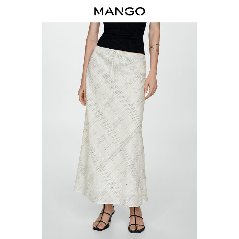 

Юбка Mango на шнуровке с принтом, светло-бежевый