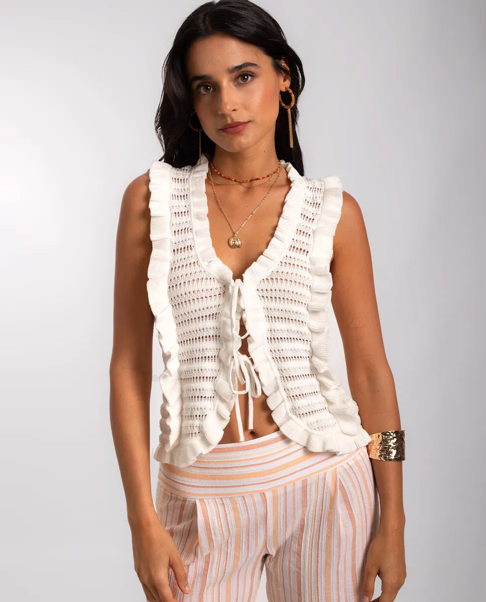 

Женский хлопковый вышитый жилет с завязками The-Are, белый