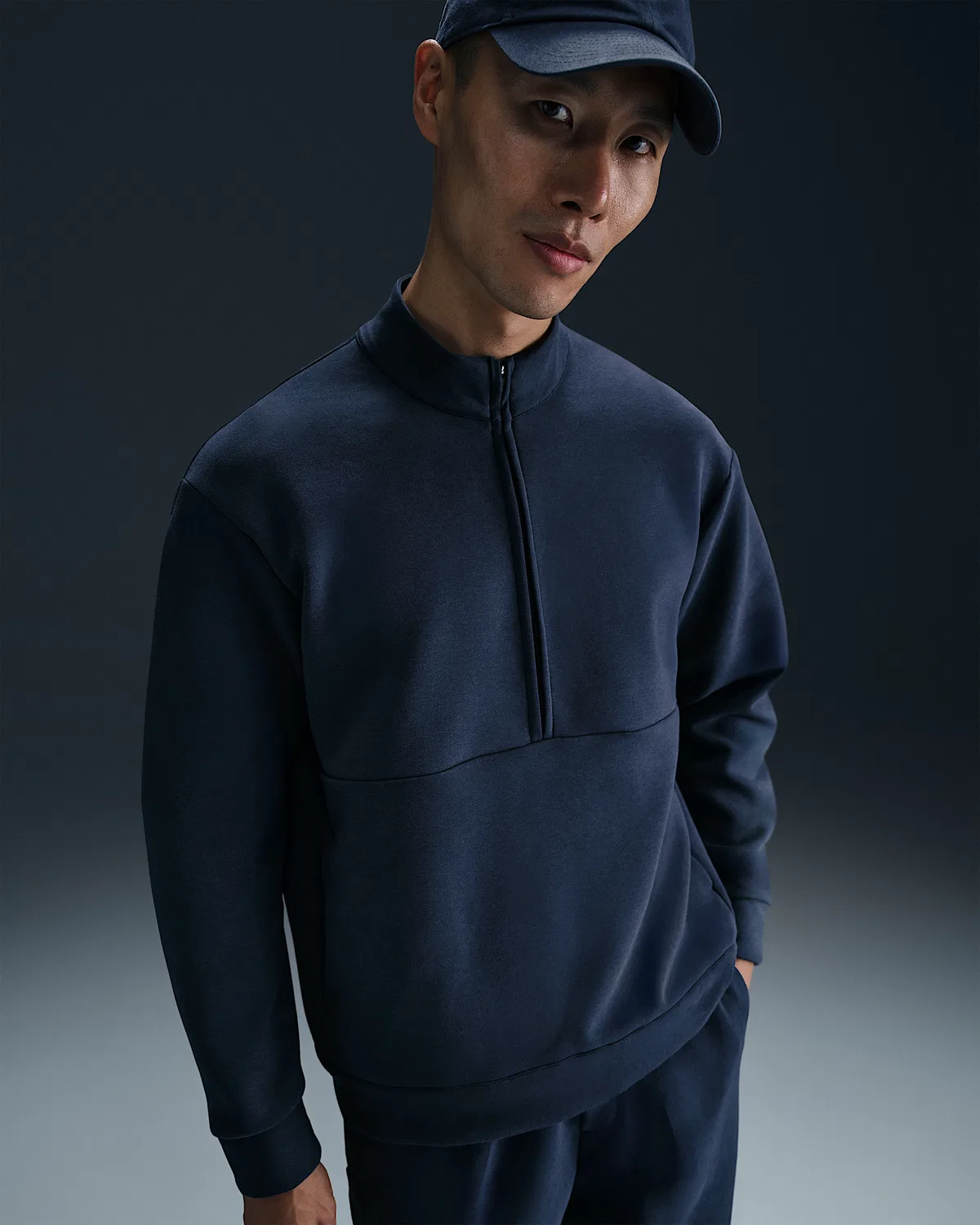Мужская футболка с половинной молнией Nike 24.7 ImpossiblySoft Dri-FIT, Obsidian/Dark Obsidian