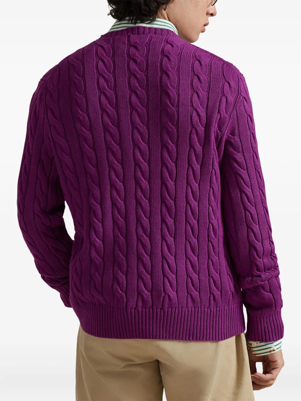 Свитер фактурной вязки с вышивкой Polo Ralph Lauren, фиолетовый — фото 4