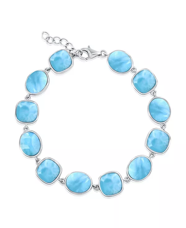 

Браслет из стерлингового серебра с квадратным и овальным ларимаром Caribbean Treasures, blue