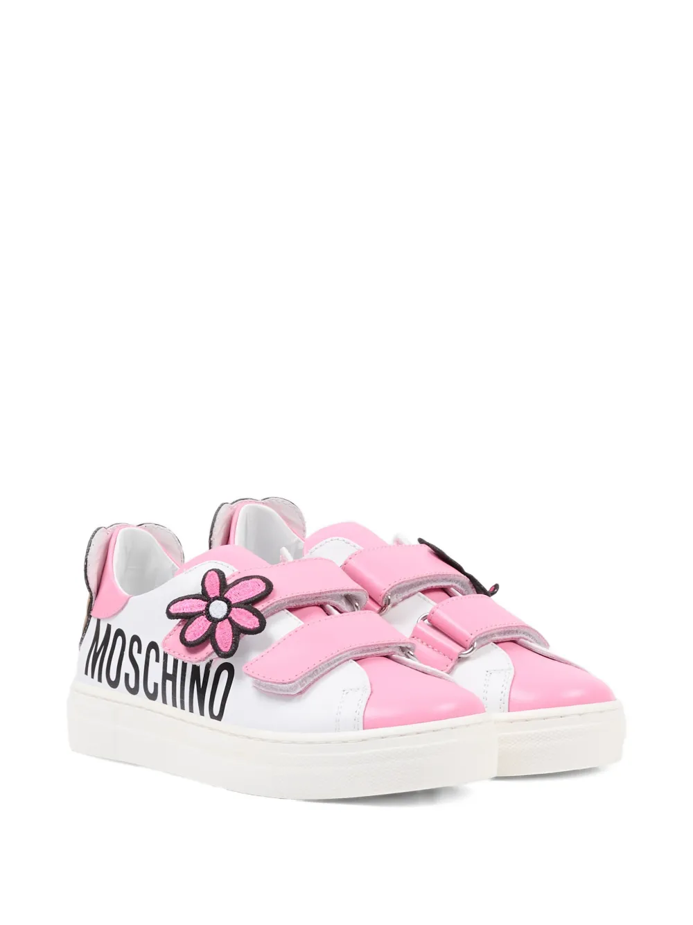 Кроссовки с ремешком и аппликацией в виде цветов Moschino Kids, белый