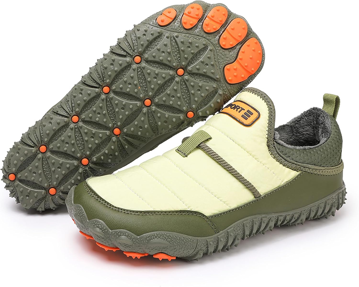 

Мужские и женские зимние ботинки Tongzone с широкой носочной частью, без застежек, с меховой подкладкой, минималистичной подошвой без подъема, для ходьбы, зеленый