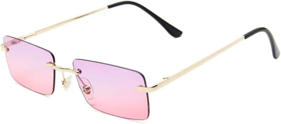 

Винтажные прямоугольные солнцезащитные очки без оправы с металлическими линзами, модные женские очки с прозрачными линзами цвета океана, солнцезащитные очки UV400 UUPTTPL, Purple Pink Gradient