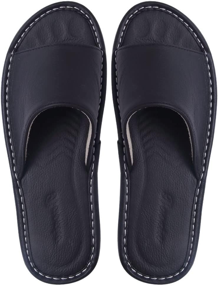 

Унисекс кожаные домашние тапочки JadeRich с открытым носком, удобные плоские шлепанцы с противоскользящей подошвой для женщин и мужчин, черный