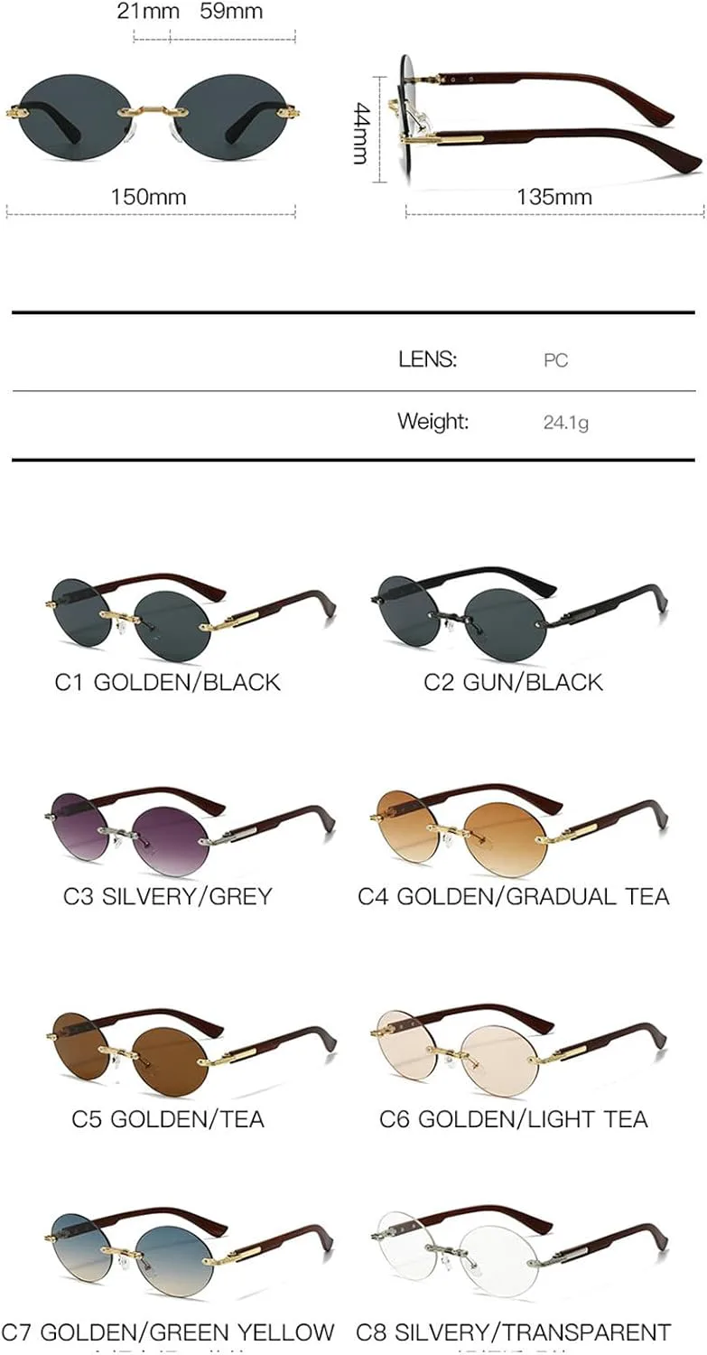 

Ретро овальные солнцезащитные очки без оправы, маленькие круглые очки без рамки, защита от УФ-излучения UV400, модные черные очки для мужчин и женщин helena, C6