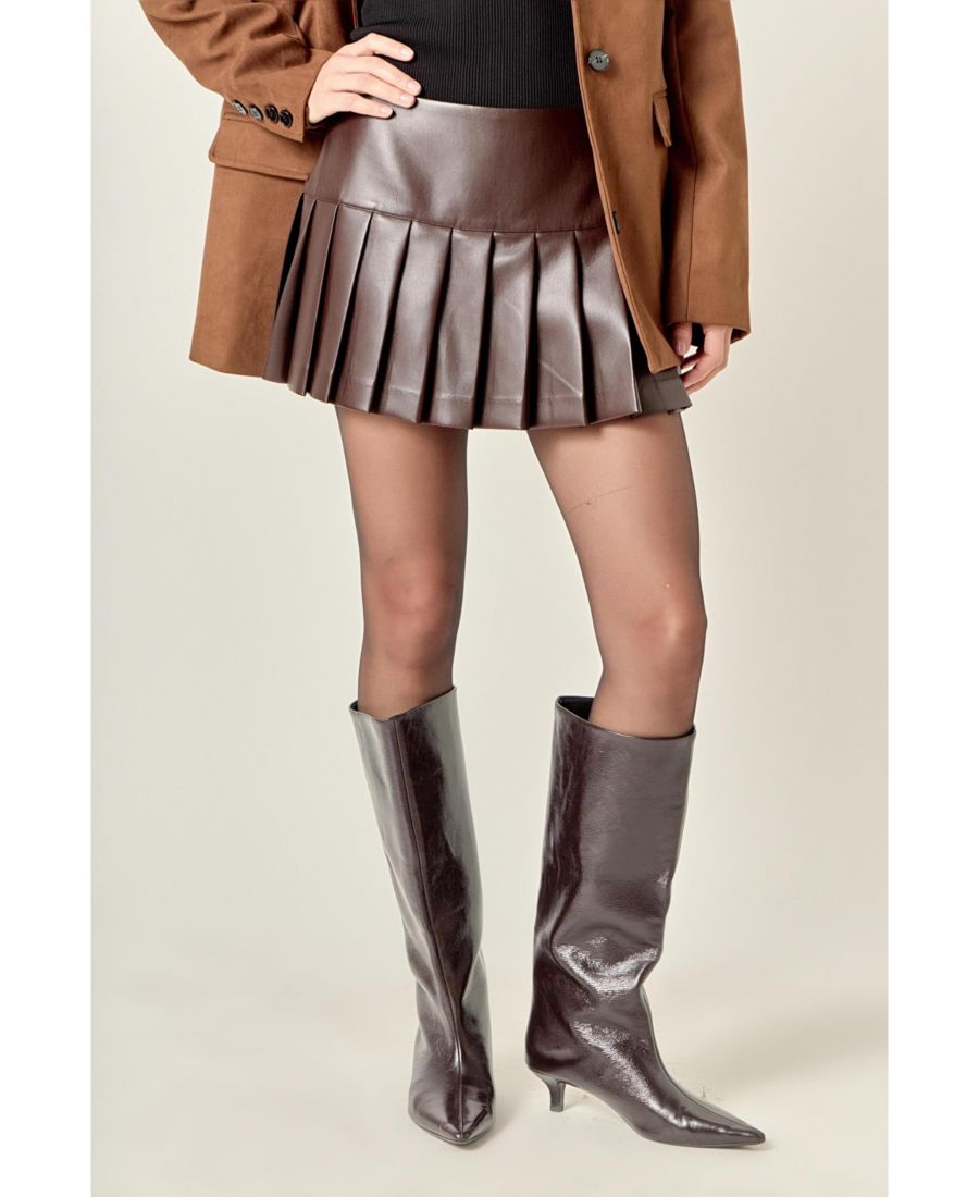 

Женская плиссированная кожаная юбка-шорты English Factory, Brown