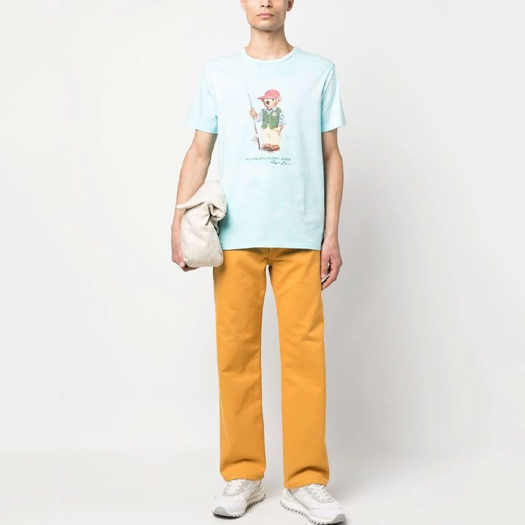 Футболка хлопковая с принтом логотипа Polo Ralph Lauren, светло-голубая — фото 3
