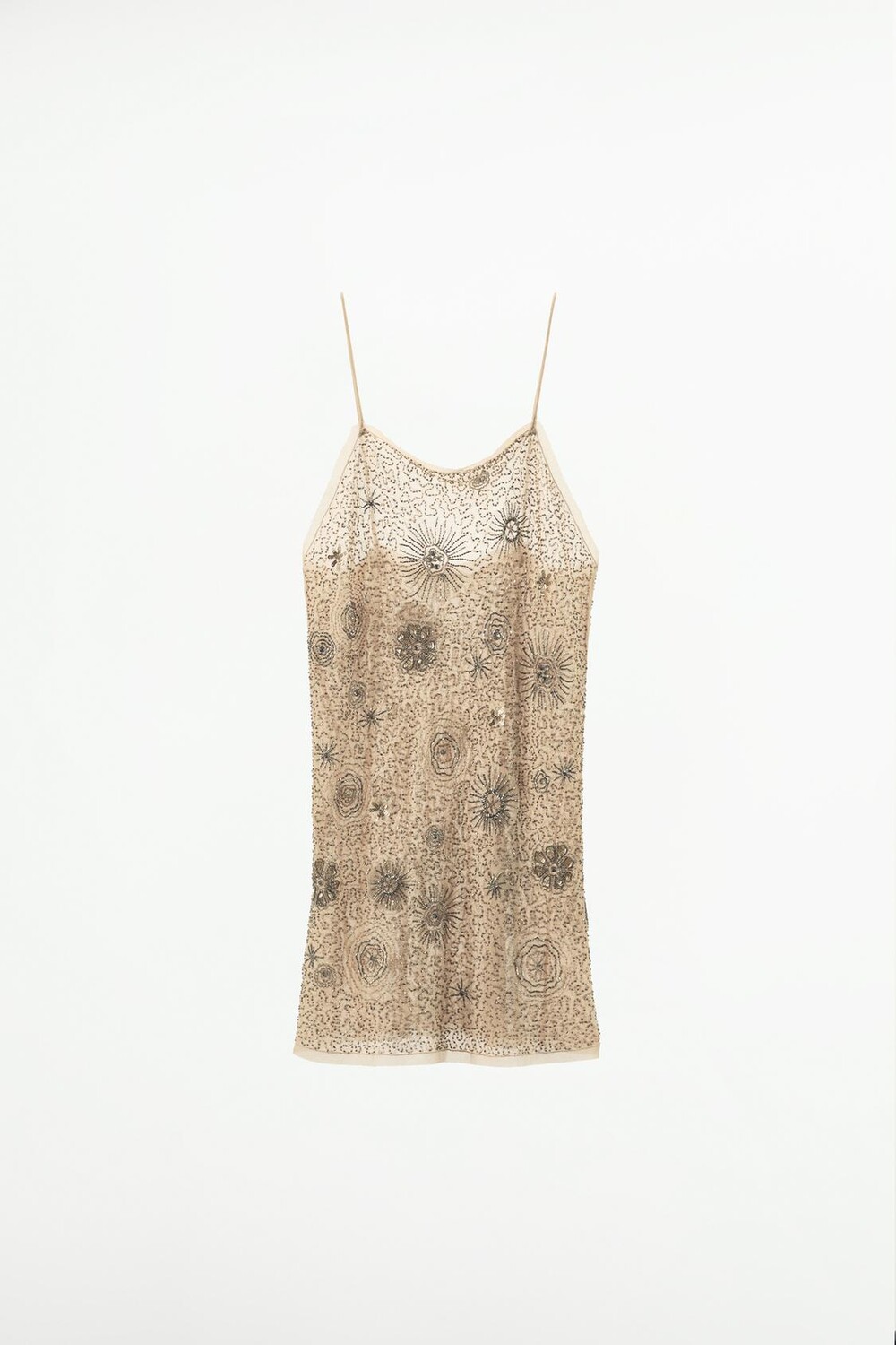 

Платье Zara Crepe Embroidery And Beads, бежево-розовый