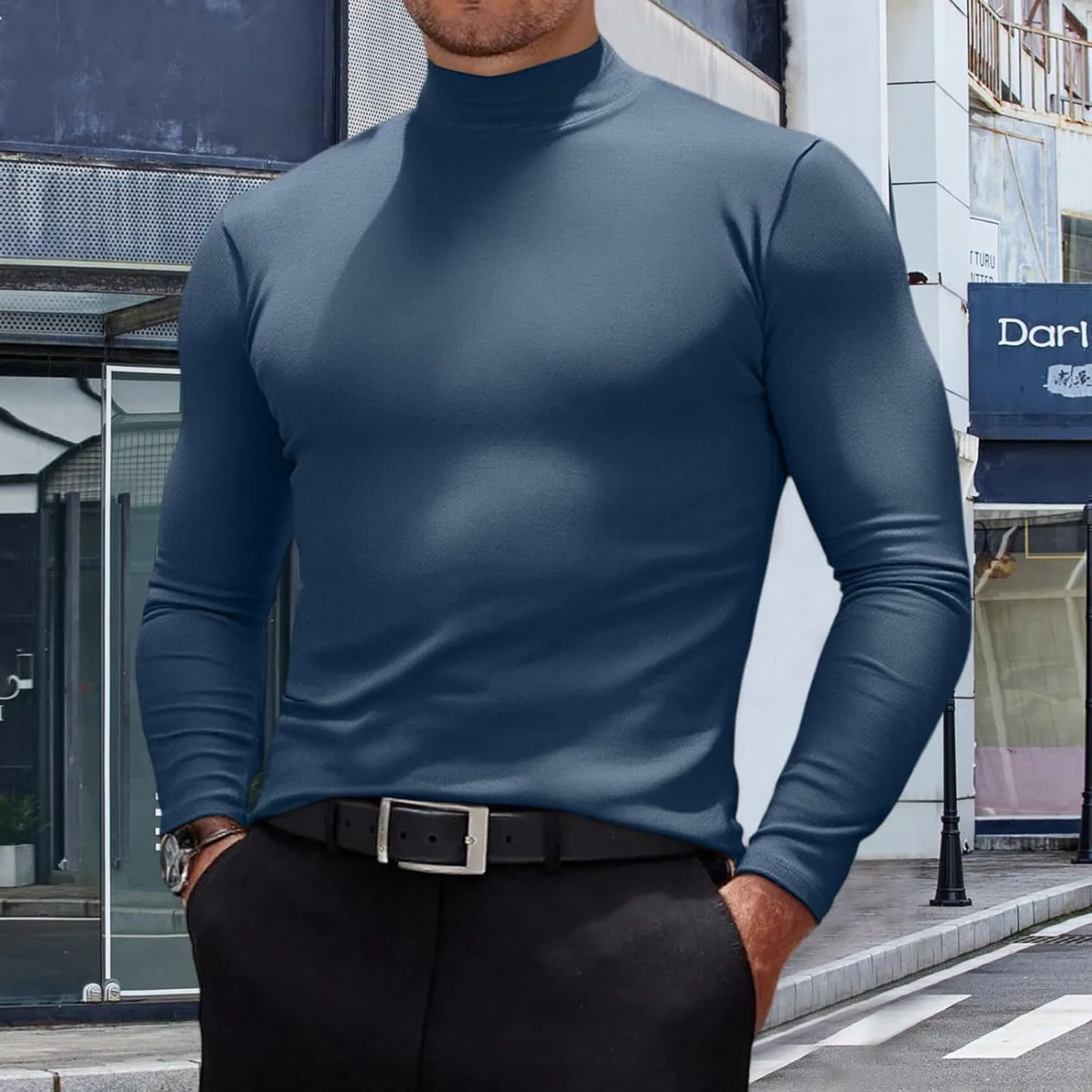 Мужская футболка-водолазка с длинным рукавом, легкая, slim fit, big and tall — фото 2