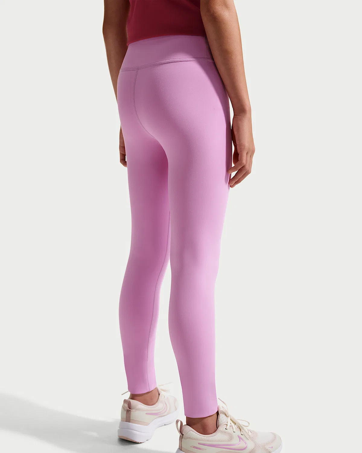 Большие детские (девочки) лосины Nike One Dri-FIT с высокой талией, Light Magenta/White — фото 3