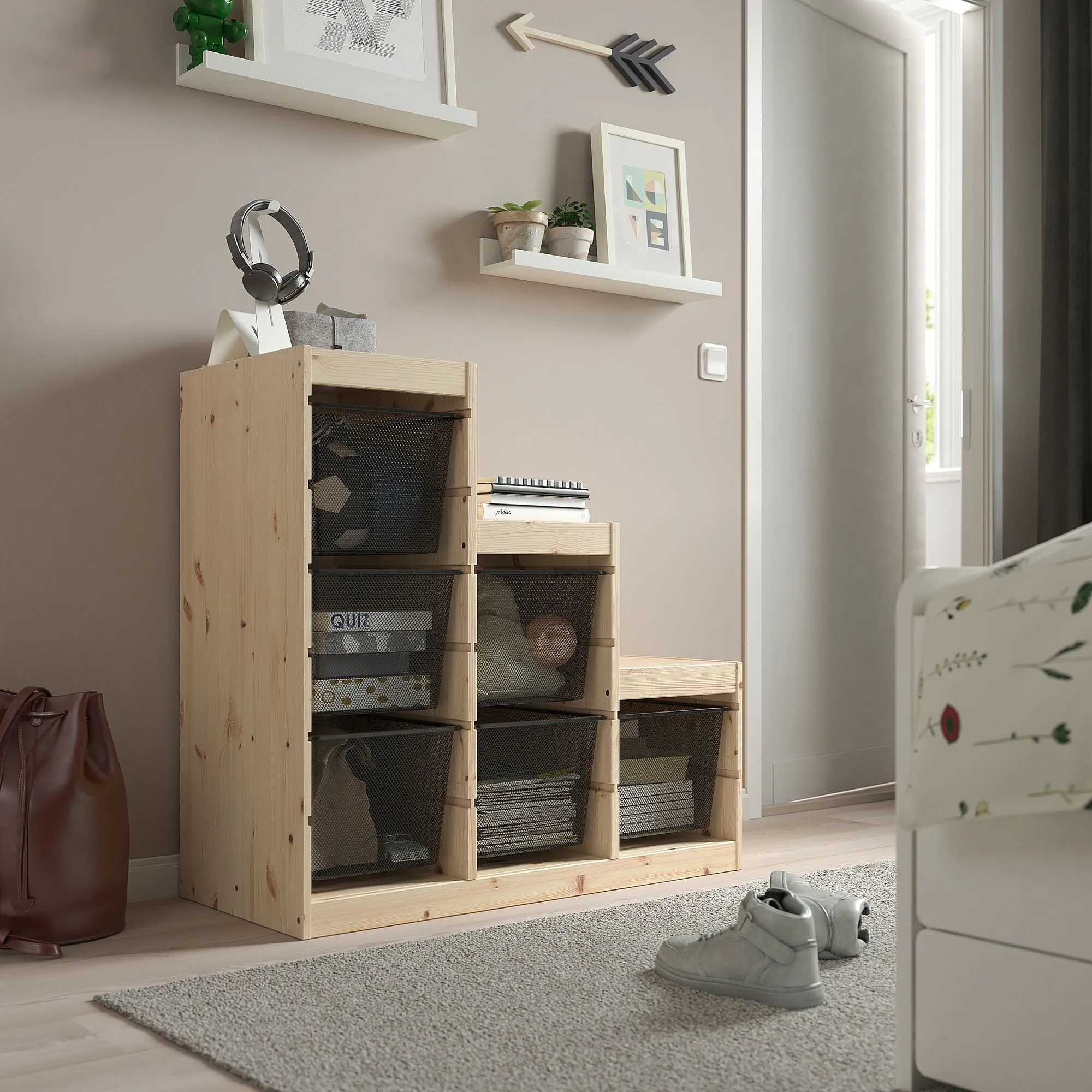 Шкаф для хранения, сосна/серый, 94x44x91 см, TROFAST IKEA — фото 2