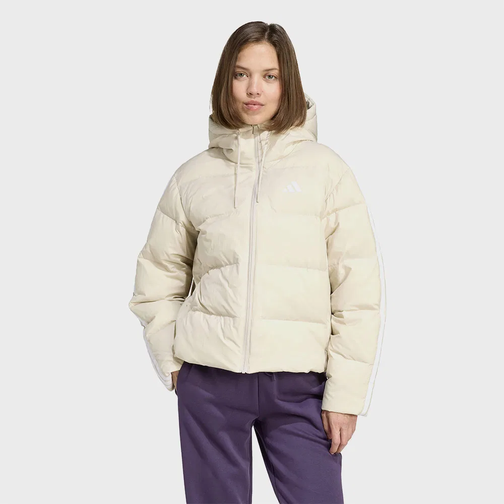 Женская светло-бежевая пуховая куртка с капюшоном Essential Climawarm 3-Stripes Puffer от Adidas