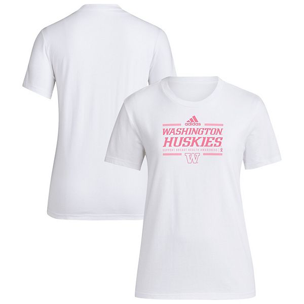 Женская белая футболка washington huskies 2024 breast cancer awareness pregame Adidas — фото 2
