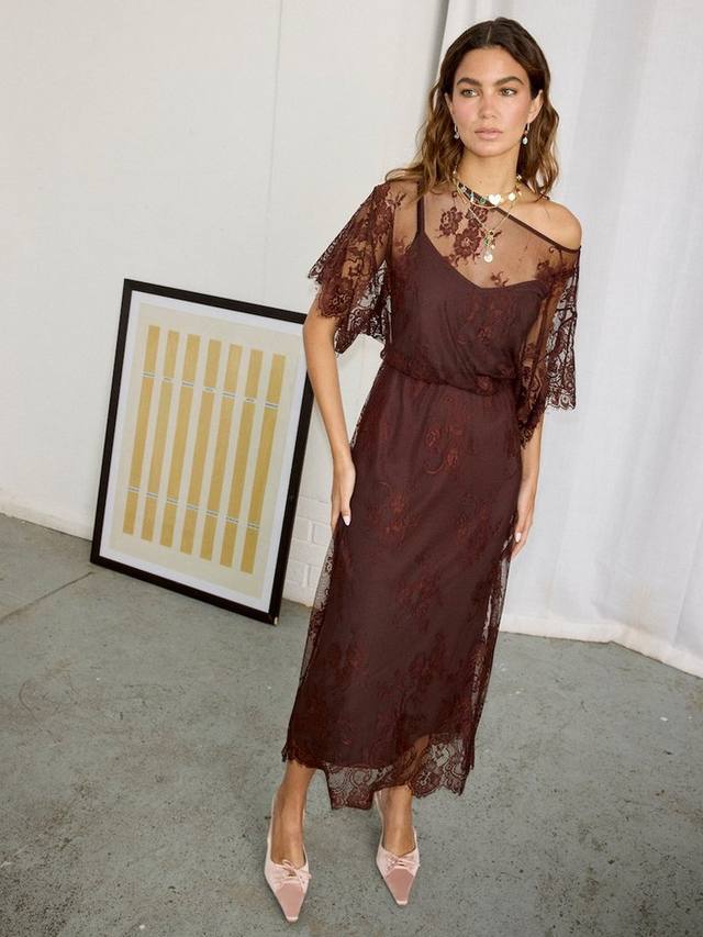 

Платье Tilly с кружевной отделкой Never Fully Dressed, Brown