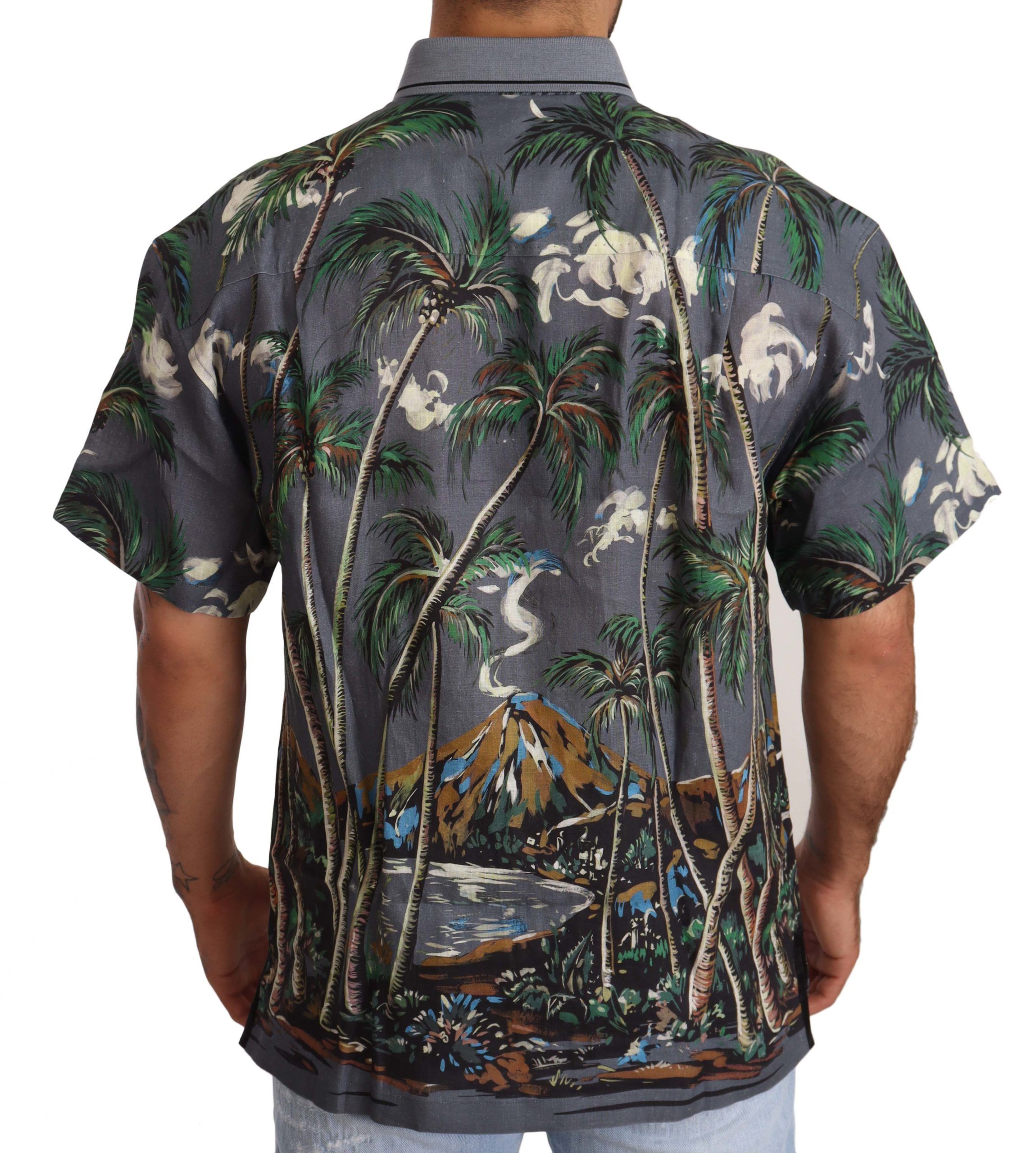 Мужская рубашка из льна и шелка Tropical Elegance Dolce & Gabbana, серый — фото 3