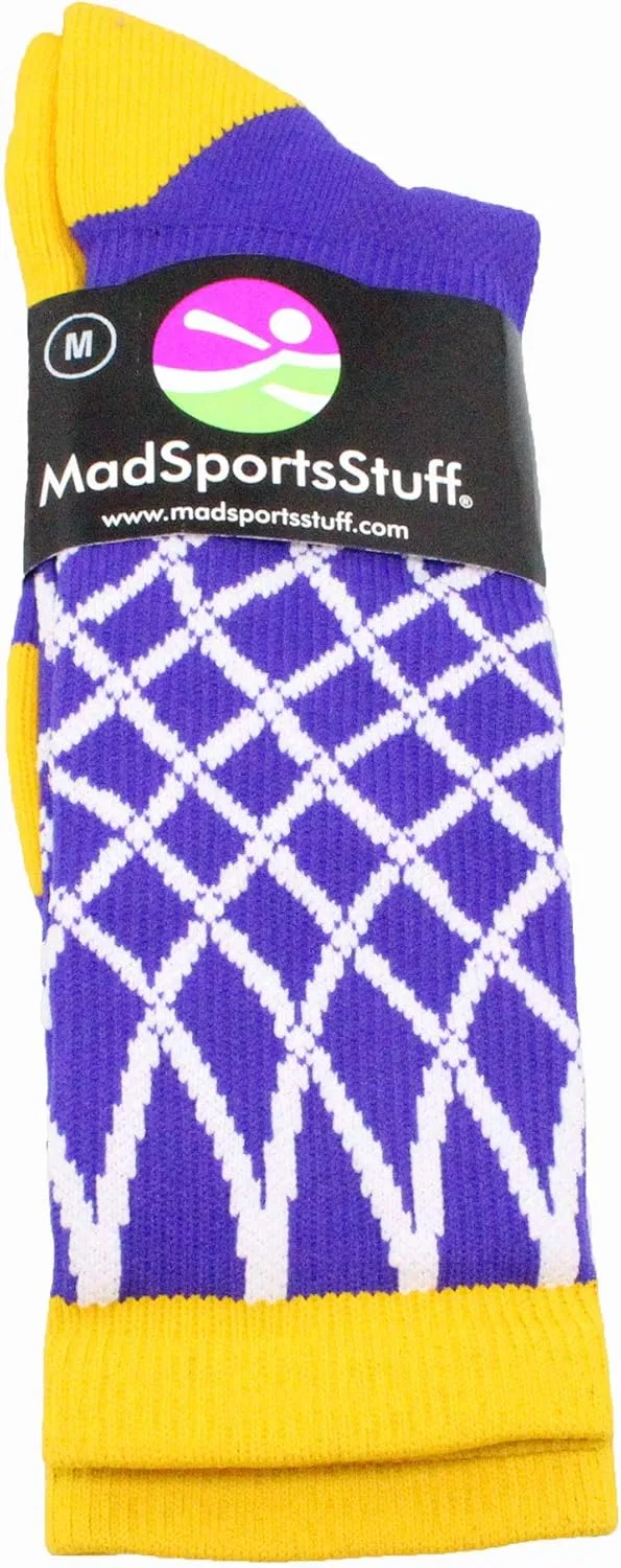 Баскетбольные носки MadSportsStuff Elite с сетчатым верхом, средней длины - произведено в США, фиолетовый/золотой — фото 4